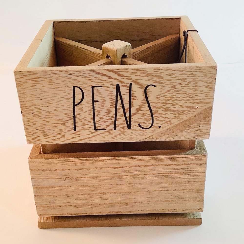 Rae Dunn Desk Wood Organizer PENS PENCILS Large